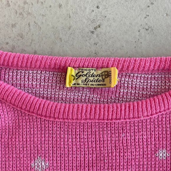 Vintage Pink Polka Dotted Knit Sweater - Picture 4 of 4